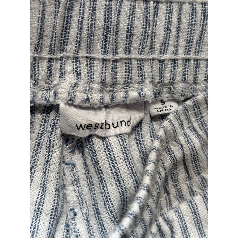 Westbund Womens S Blue White Striped Linen Blend Wide Leg Crop Pants Casual Work - Picture 3 of 10